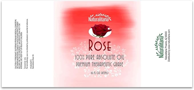 Naturalitana 16oz Rose Essential Oil for Aromatherapy, Diffuser, Soap, Bath Bombs, Candle & Soap Making