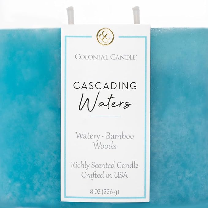 Colonial Candle Cascading Waters Scented Candle Jar, Highly Fragranced Candles for Home Scented, Mottled Wax Candle, 2 Wick, 8 oz - Made in the USA