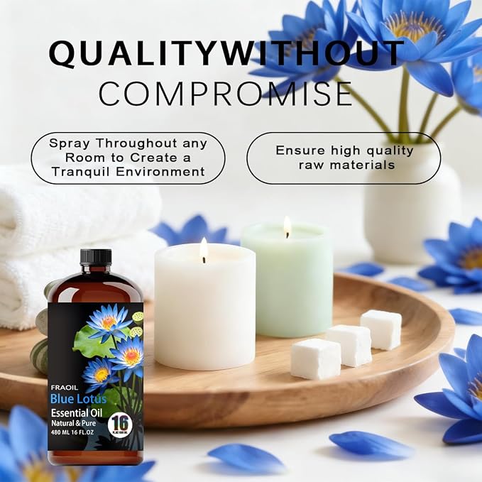 Blue Lotus Essential Oil, Blue Lotus Oil 16 Fl Oz 480ML for Diffuser Humidifier Yoga Cleaning DIY Candle Soap Making Essential Oils
