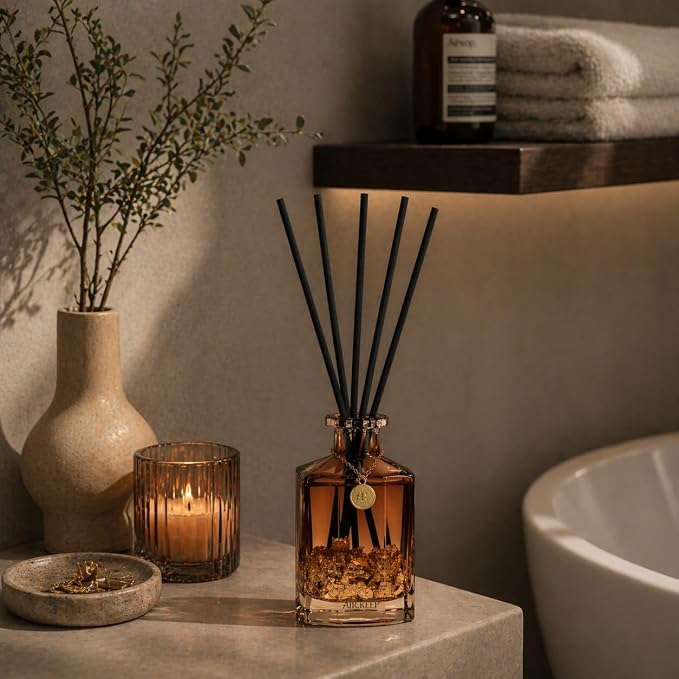 Airkeep Reed Diffuser Set,Sunshine Lavender Luxury Scented Diffuser with Sticks Long Lasting Home Fragrance for Bathroom Shelf Decor 6.09 fl oz (180ml)