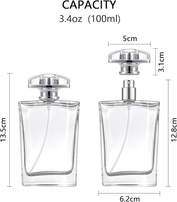 100ml Glass Refillable Perfume Atomizer | clear glass atomizer, fine mist, leakproof, refillable. Perfect travel replacement for bulky bottles