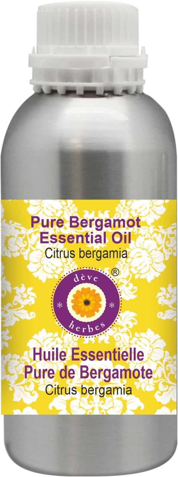 Deve Herbes Pure Bergamot Essential Oil (Citrus bergamia) Natural Therapeutic Grade Steam Distilled 630ml (21 oz)