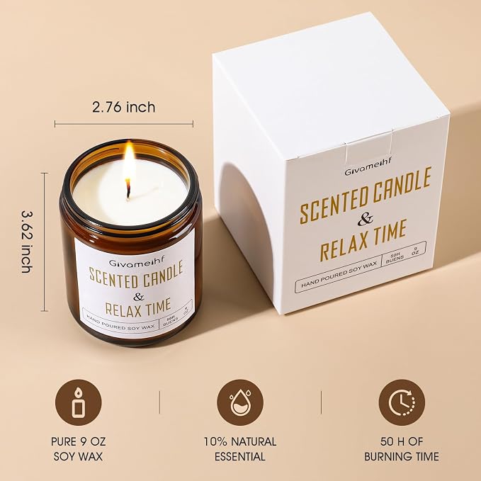 GIVAMEIHF Lavender Scented Candle 9 oz, Fall Candles,Natural Soy Wax Candles, Autumn Gifts Set for Women,Jar Scented Candle with up to 50 Hour Burn Time, Relaxing Home Fragrance for Home