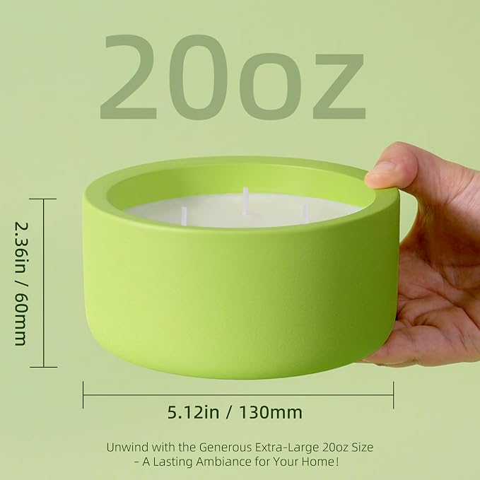 Viyffo Large Citronella & Lemon Candle Outdoor, 3 Wick 20oz Scented Candle Indoor, Non Toxic Soy, Green Ceramic Jar for Patio, Deck, Garden, Backyard & Camping, Home Fragrance, Décor & Gift