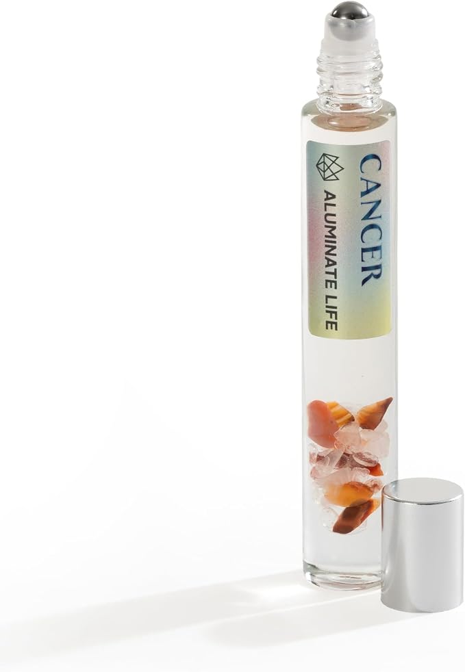 Cancer Zodiac Crystal-Infused Essential Oil Rollerball, Aromatherapy Blend - Comfort & Emotional Balance, Premium Astrology Sign Birthday Gift, Natural Therapeutic Roller, 10 mL