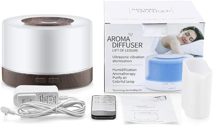 Aromatherapy Essential Oil Diffuser,500ML Ultrasonic Aroma Cool Mist Humidifier with Adjustable Mist Mode,Waterless Auto Shut-Off and Remote Control,7 Color Changing LED Night Lights for Home