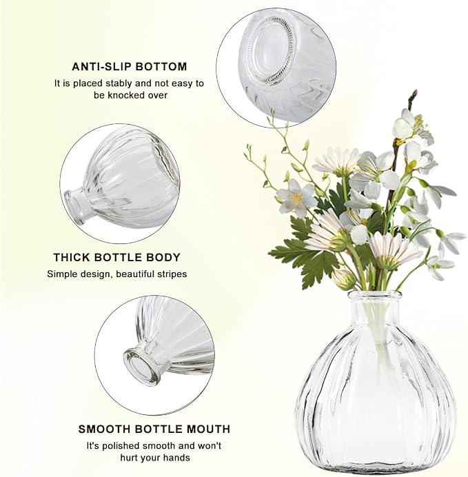 Clear Empty Glass Diffuser Bottle, Decorative Reed Diffuser Jar, Multipurpose Bud Vase, Decorative Floral Vase, DIY Replacement Bottle for Essential Oil Reed Diffuser, Home Fragrance & Craft Decor