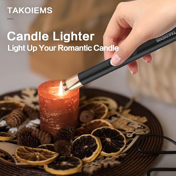 Candle Lighter, Electric USB Lighter with Upgraded LED Display Safety Switch, Rechargeable Flameless Windproof, Black
