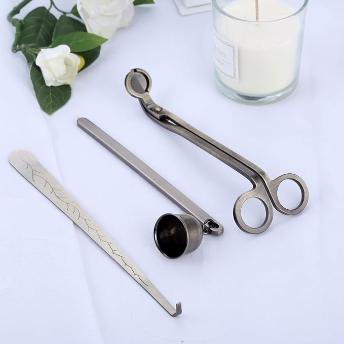 MUXSAM 3 in 1 Candle Accessories Set, Wick Trimmer, Snuffer, Dipper, Cutter for Candles, Home, Wedding, Party (Silver)