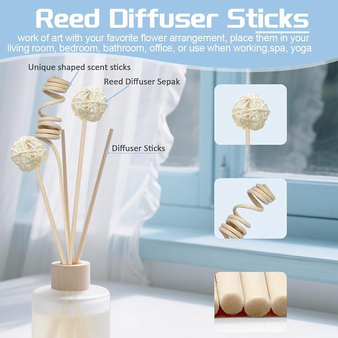 16 Pcs Reed Diffuser Sticks, Natural Rattan Hand Made Flower Reed Fragrance Diffuser Set, Reed Fragrance Diffuser Flowers Refill Replacement Sticks, House Bedroom Office Decor