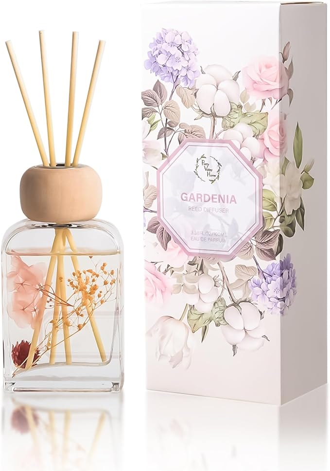 Reed Diffuser Set Gardenia Floral, 3.4 fl oz - Elegant Home Fragrance with Sticks - Long-Lasting Scented Oil Reed Diffuser for Bedroom, Bathroom Shelf Decor & Living Room(Gardenia Floral)