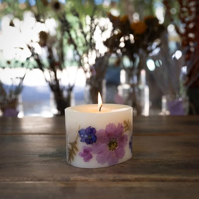 Rosy Rings Petite Round Botanical Candle - Aromatherapy, Long Lasting Candle, 60 Hour Burn Time, Floral Botanical Candles Home Decor Essential Oil Anniversary