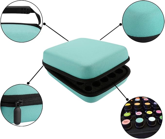 LUEXBOX Essential Oil Storage Case/Essential Oil Carrying Case/Essential Oil Case [Multiple Sizes] + Jade Roller for Face & Oil Opener & Stickers & Funnel & Transfer Pipette (green)