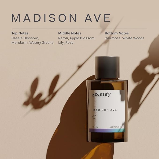 Scentify Madison Ave Aroma Oil Refill Scent for Oil Diffusers – Cassis Blossom, Mandarin, Neroli & White Woods – Luxurious Relaxing Aromatherapy Diffuser Fragrance 100ml, 3.38 oz
