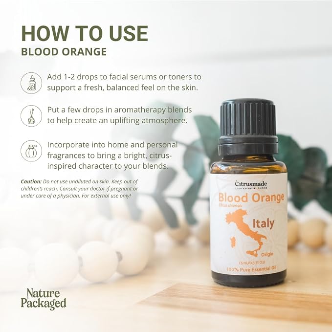 Blood Orange Essential Oil - Direct from Citrusmade in Sicily - Pure Essential Oil for Diffusers and Aromatherapy - Natural Citrus Scent | 100% Pure Therapeutic Grade - 8oz