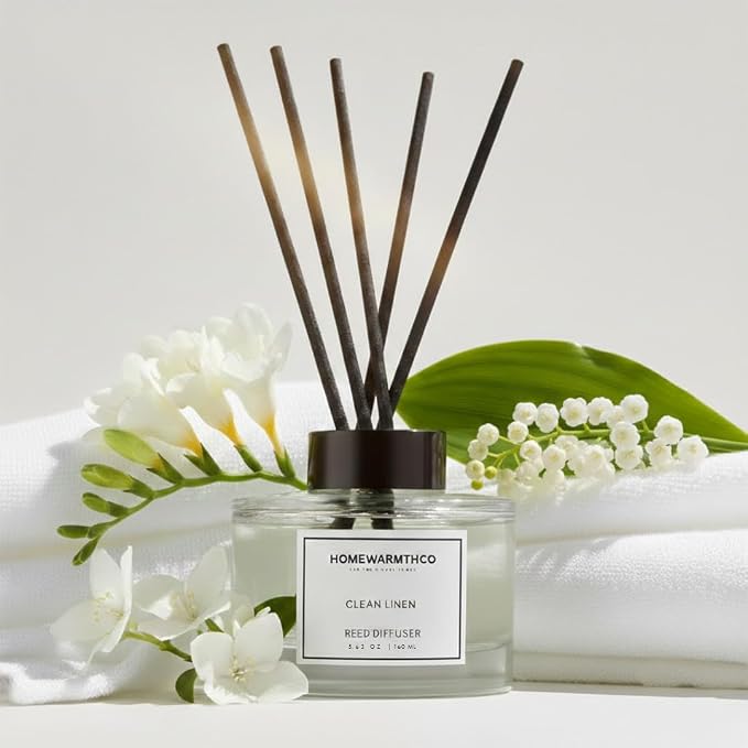 Clean Linen Reed Diffuser Set - Luxury Fragrance Reed Diffusers for Home. Office, Bathroom, Kitchen and Home Decor - Long-Lasting Scent with Non-Toxic Oils (5.63 oz, 160ml)