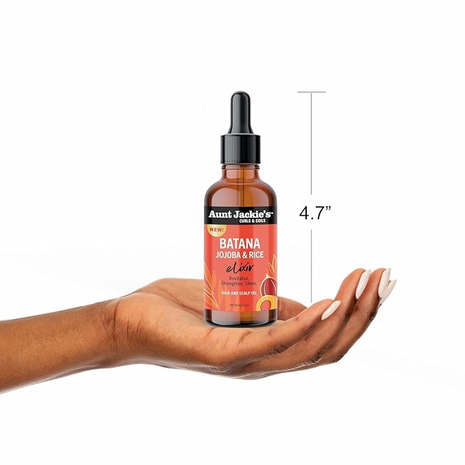 Aunt Jackie's Curls & Coils Batana, Jojoba & Rice Elixir Hair and Scalp Oil, 2 fl oz - Revitalize, Strengthen and Shine