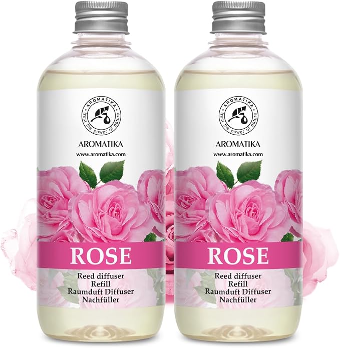 Reed Diffuser Refill Set Rose 2 х 17Fl Oz - Aroma Refill for Reed Diffuser - Home Fragrance - Air Freshener - Aromatherapy - Floral Fragrance