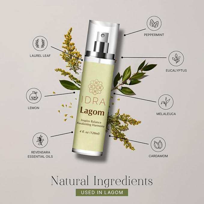 IDRA Lagom Essential Oil Blend for Home Diffusers Aromatherapy and Humidifiers 120ML by Idra Wellness Diffuser with Laurel Leaf Peppermint Lemon 4 Fl Oz