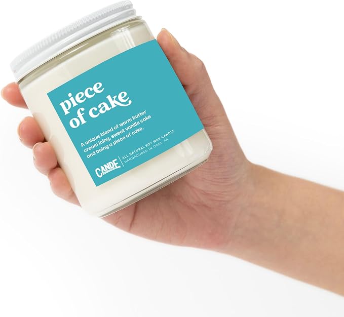 CANDE Craft Piece of Cake Scented Candle - Birthday Cake Gift Candle, Funny Gift for Her, 8 oz Glass Jar Candle, 50+ Hour Burn Time, Made in The USA