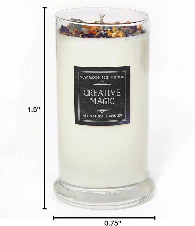 Creative Magic Candles by New Moon Beginnings - Focus, Creativity, & Concentration - Herb & Crystal Candles - Soy Aromatherapy Candle - 21oz Glass Jar
