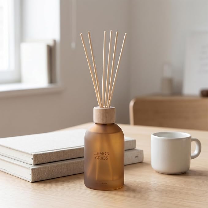 Reed Diffuser Set 6.7 oz Scented Oil Diffuser with 6 Fiber Sticks, Long Lasting Home Fragrance for Bathroom Shelf Decor, Living Room, Office Aromatherapy Gift 01 (Lemon Grass)