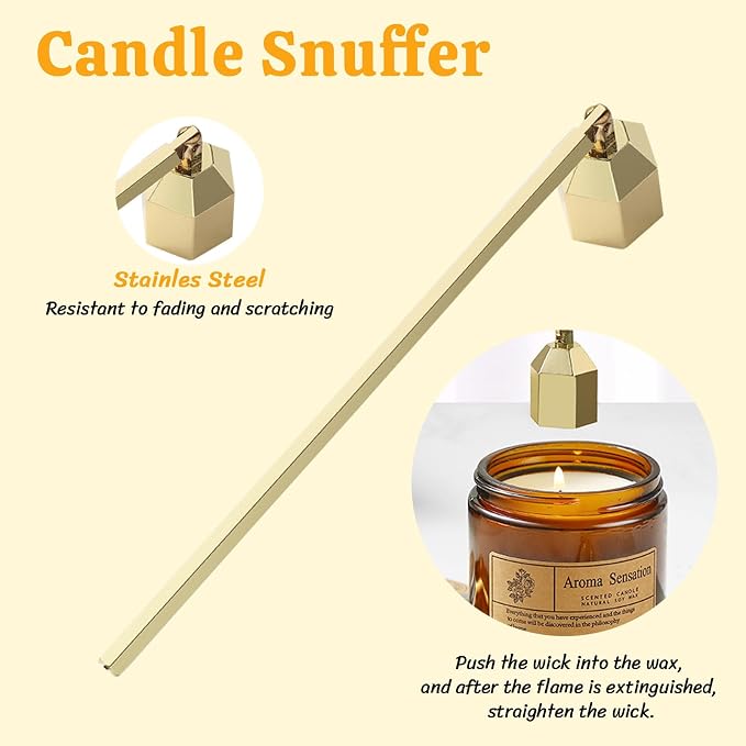 Premium 4 in 1 Candle Accessory Set - Candle Wick Trimmer, Snuffer, Wick Dipper and Tray, Care Kit for Candle Lover, Perfectly Trimmed Wicks (Gold)