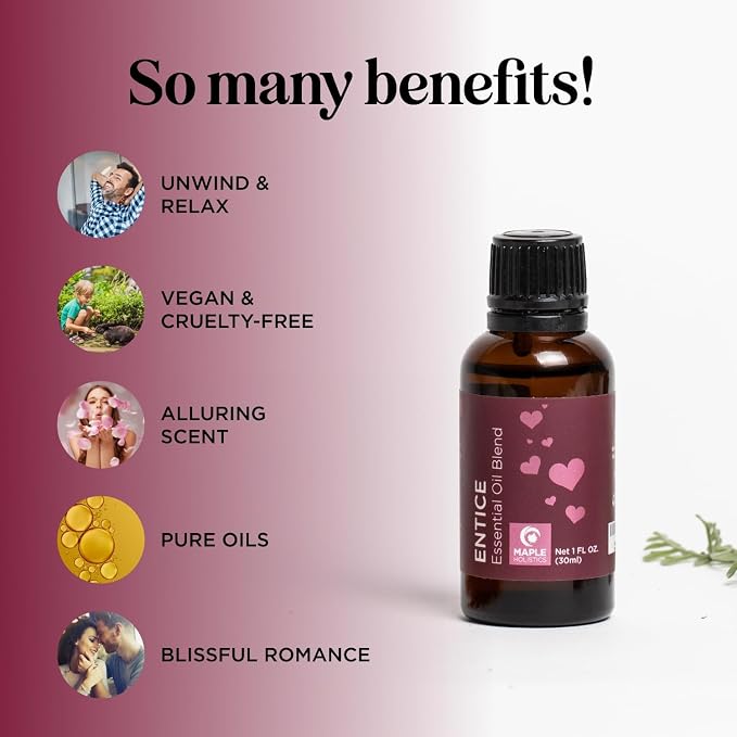 Entice Essential Oil Blend for Diffuser - Passionate Blend of Aromatherapy Oils for Couples with Lavender Palmarosa Clary Sage and Ylang-Ylang Essential Oil - Ignite the Romance Essential Oils Blend
