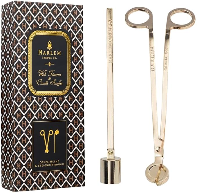 HARLEM CANDLE CO. Luxury Snuffer/Trimmer Set of 2, Candle Snuffer Extinguisher and Candle Wick Trimmer Cutter, Stainless Steel with Gold Finish, Gift Box Packaging