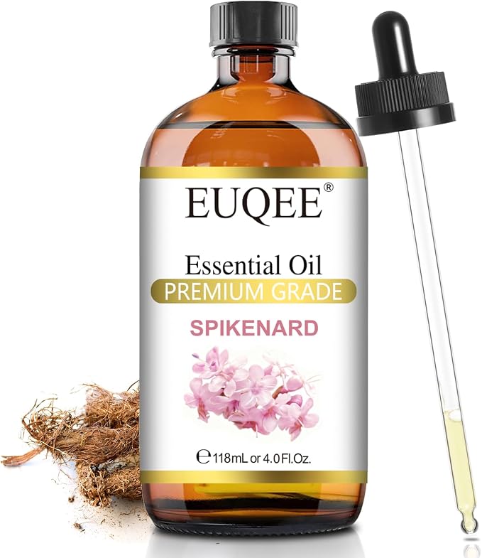EUQEE Spikenard Essential Oil 118ml/4Fl Oz Spikenard Oil Premium Essential Oil with Glass Dropper Great for Yoga, Meditation, Massage, Diffuser, DIY Soap, Candle Making, Aromatherapy, Sleep