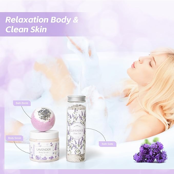 Lavender Spa Gifts Set, 11 Pcs Bath Gift Set for Women, Relaxing Spa Gifts, Home Spa Bath Set Self Care Package, Birthday Gifts for Womens Her Mom Friends Wife Girlfriend Wife