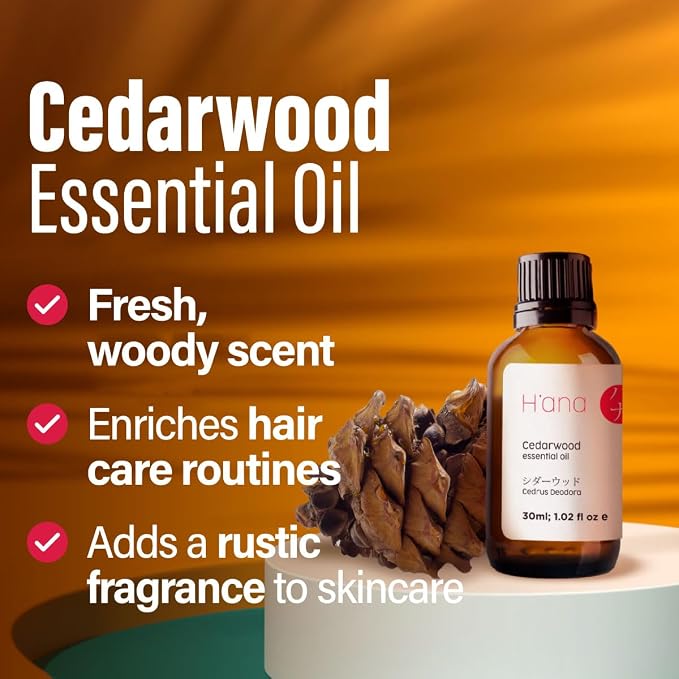 H'ana Cedarwood Oil - 1.02 Fl Oz Cedarwood Essential Oil for Hair, Skin, Diffuser, Aromatherapy & DIY