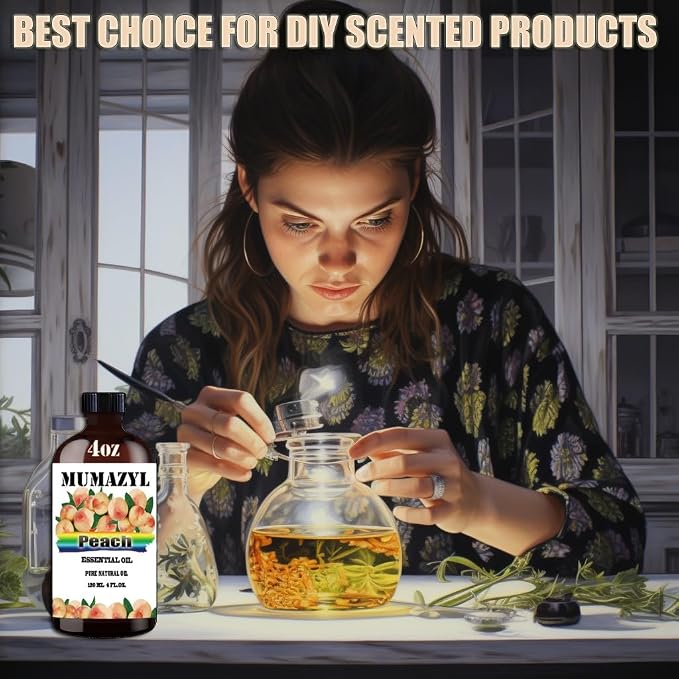 Peach Essential Oil, Peach Oil 4 Fl Oz 120ML for Diffuser Humidifier Yoga Cleaning DIY Candle Soap Making MUMAZYL Essential Oils
