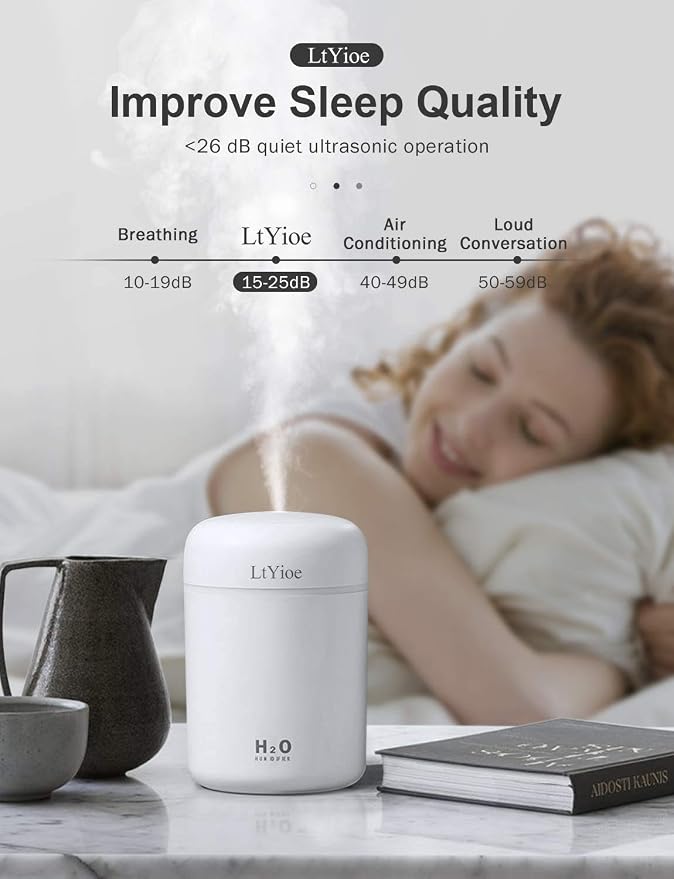 LtYioe Colorful Cool Mini Humidifier, USB Personal Desktop Humidifier for Car, Office Room, Bedroom,etc. Auto Shut-Off, 2 Mist Modes, Super Quiet. (White)