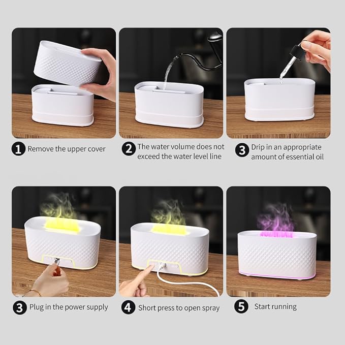 Protable Flame Effect USB Aroma Diffuser - 160 Capacity Essential Oil Humidifier with Auto Shut-Off, Waterless Protection & Mist Projector for Home/Bedroom Relaxation (Grain)