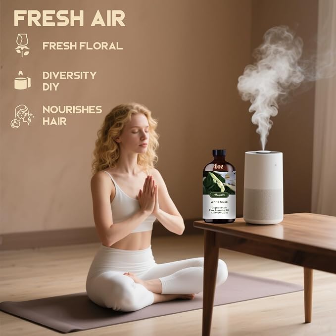 White Musk Essential Oil, White Musk Oil for Diffuser, Humidifier, Massage, DIY Candle, Soap, Skin Care, Yoga, Gift Ready,White Musk Fragrance Oil - MLYNKL Essential Oils (4.33 fl oz / 130ml)