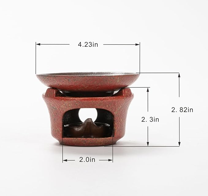 Ceramic Incense Burner Kit, No Electricity Needed,Zen-Inspired Aromatherapy Oil Burner with Rustic Terracotta Glaze, Perfect for Home, Office, Yoga & Meditation (Reddish Brown)