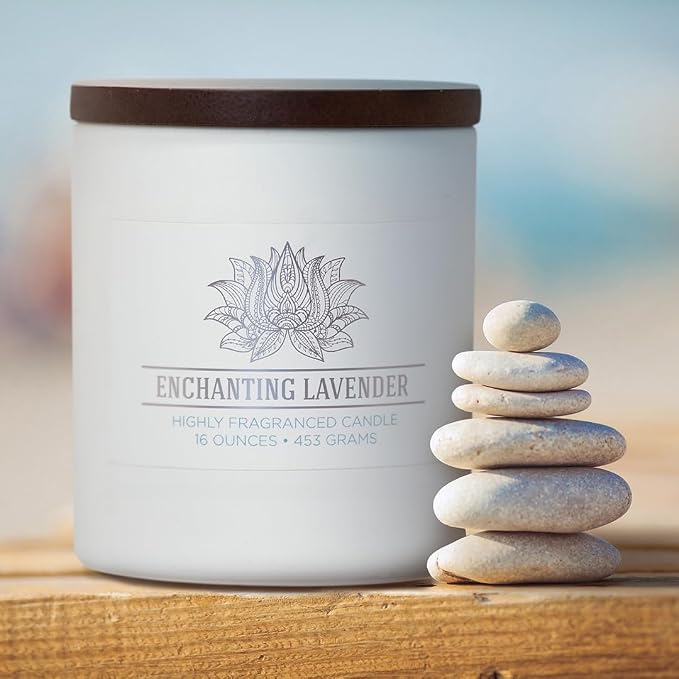 Carolina Enchanting Lavender Scented Candle, 16 oz Wellness Relaxing Aromatherapy Candle, 2 Wick White Jar Soy Blend Wax, Candles for Home, 60H Burn - Made in The USA