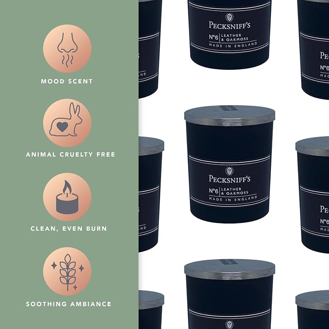 Pecksniffs Leather & Oakmoss Scented Candle | 1 Wick, 100g/3.5oz