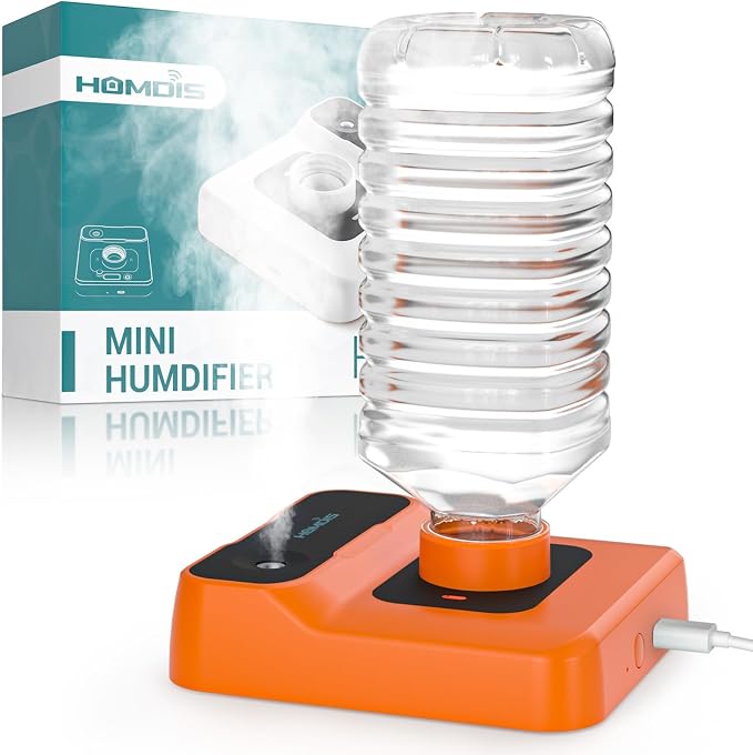 Portable Humidifiers for Travel, Small Mini Humidifier with Auto Shut-Off, Nightlight and Storage Bag for Hotel, Bedroom or Office, Plant Humidifier Indoor, Orange-Red