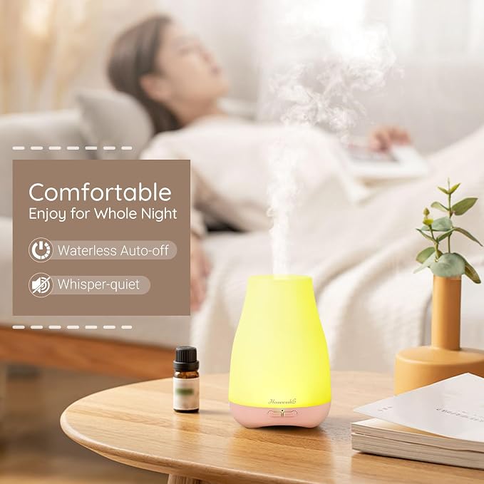 Homeweeks Diffusers, 100ml Colorful Essential Oil Diffuser with Adjustable Mist Mode,Auto Off Aroma for Bedroom/Office/Trip (100 ML 1 Pack)
