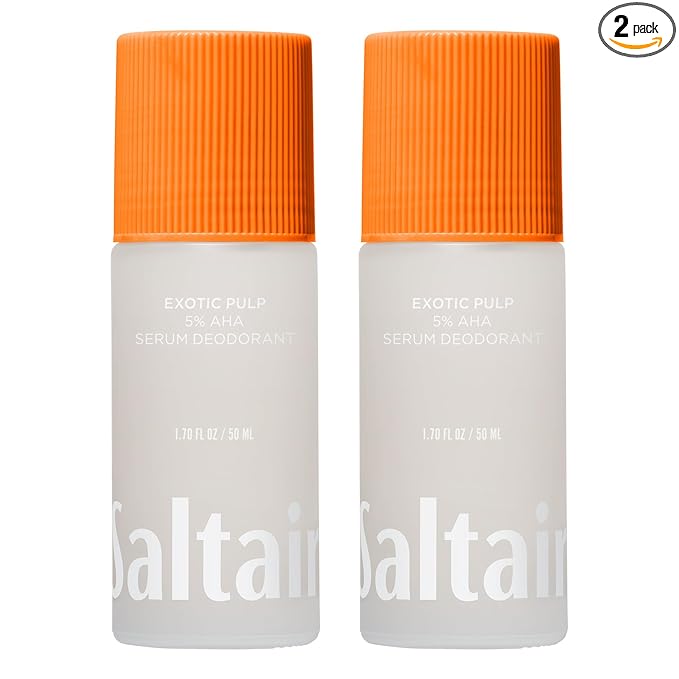 Saltair Serum Deodorant 2 Pack – 5% AHA – Aluminum-Free Odor Control for Women & Men – Mandelic Acid Deodorant with Lactic Acid – Exotic Pulp Scent – 2x 1.7oz Travel Roll On