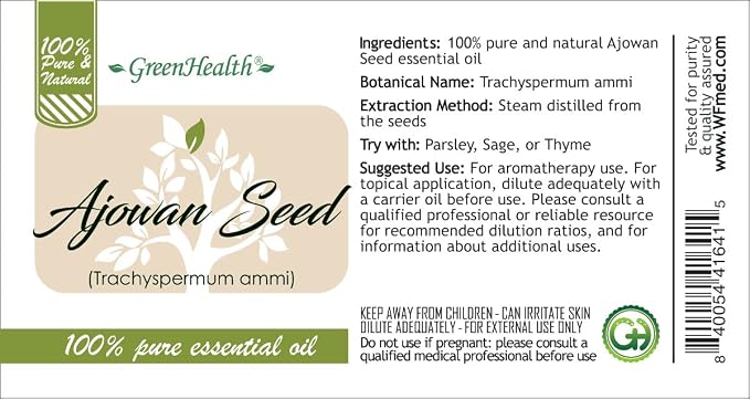 Ajowan Seed Essential Oil - 4 fl oz - Amber Glass Bottle w/Cap - GreenHealth