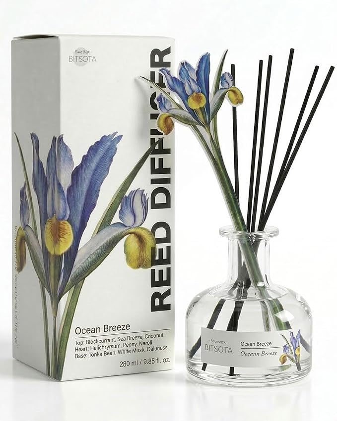 Reed Diffuser Set for Bathroom & Home, Long Lasting Essential Oil Aroma, Glass Bottle Home Fragrance with Sticks, Ideal Gift for Woman