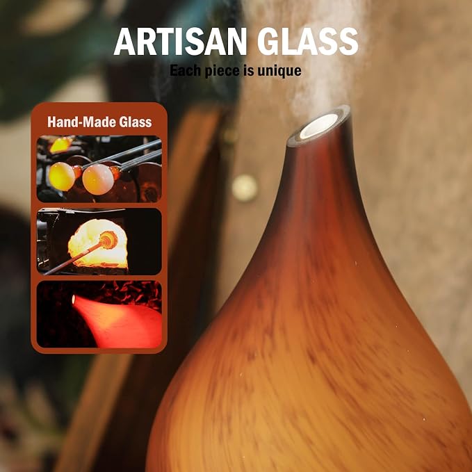 Porseme 150ml Essential Oil Diffuser Glass Color Changing Aroma Air Diffusers Aromatherapy Ultrasonic Cool Mist Humidifier 6 Running Hours Waterless Auto-Off for Sleeping Yoga Office Spa (Caramel)