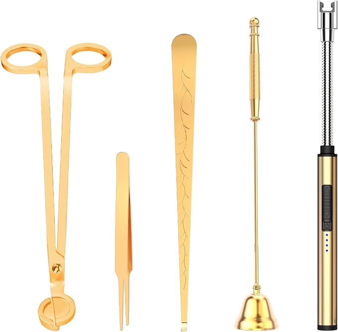 5 in 1 Candle Accessory Set,Candle Wick Trimmer Cutter,Candle Wick Dipper,Candle Wick Snuffer,Rechargeable Candle Lighter,Tweezers,Stainless Steel Candle Care Kit Home Gift for Aromatherapy