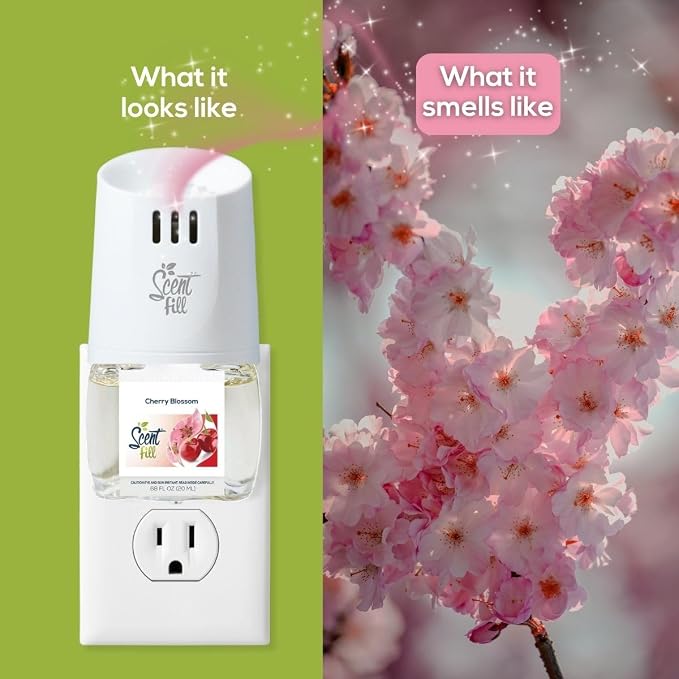 Scent Fill Cherry Blossom Plug in Air Freshener, Scented Oil Refills, 2 Refills + Diffuser