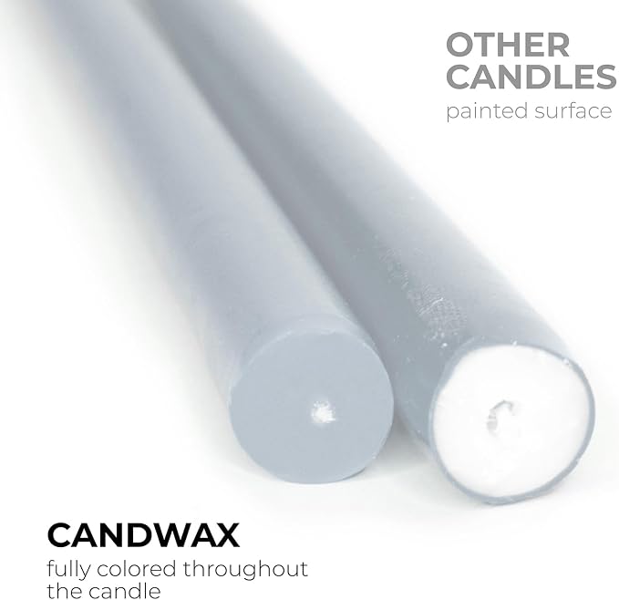 CANDWAX 12 inch Taper Candles Set of 4 - Dripless and Smokeless Candles Unscented - Slow Burning Candle Sticks - Light Gray Candle Taper