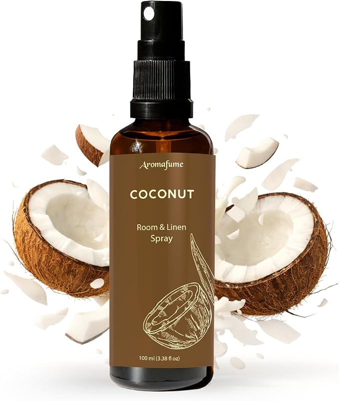 Coconut Room, Linen & Pillow Spray by Aromafume | 100ml/3.38 fl oz | with Pure Coconut Essential Oil | Aromatherapy Spray for Relaxation, Sleep & Stress Relief | Mist for Bedding, Fabrics