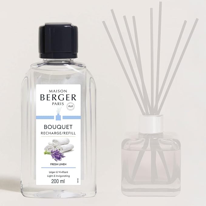 MAISON BERGER Reed Diffuser Refill, 200 ml, Fresh Linen | Fragrance Refill for Reed and Ceramic Diffusers, Passive Diffusion, ~6 Weeks, No Flame or Electricity, Made in France